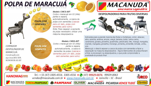 PRODUÇÃO DE POLPA DE MARACUJÁ MAQUINARIO MARCA MACANUDA